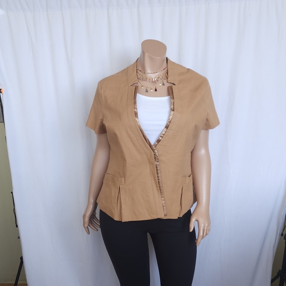 Satin trim collarless blazer - Picture 5 of 7